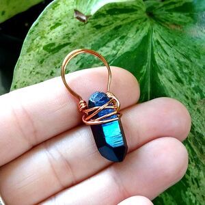 Titanium Quartz Crystal Pendant, Copper Gemstone Pendant, OOAK 1.5"